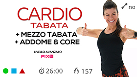 allenamento impegnativo con sessione cardio tabata, mezzo tabata e core
