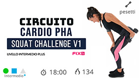 allenamento cardio PHA Squat Challenge V1 a difficoltà crescente, con esercizi per la parte superiore alternati a varianti squat